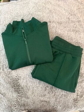 Zenana Green Half Zip Pullover Jogger Set Lounge Set Athleisure - Size XL